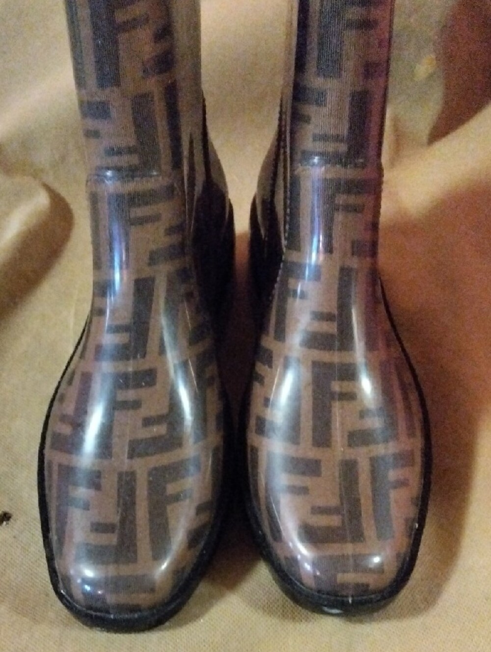 Fendi Women's Mid-Calf Patterned Rain Boots - Brown - Picture 8 of 9